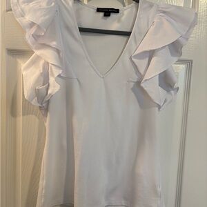 Boston Proper White Ruffled Blouse